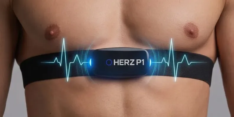 Herz P1 HR chest strap heart rate monitor worn across the chest